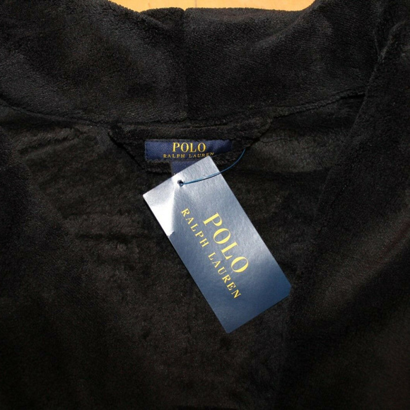 POLO RALPH LAUREN MEN'S PLUSH BATH ROBE BLACK - Picture 6 of 8